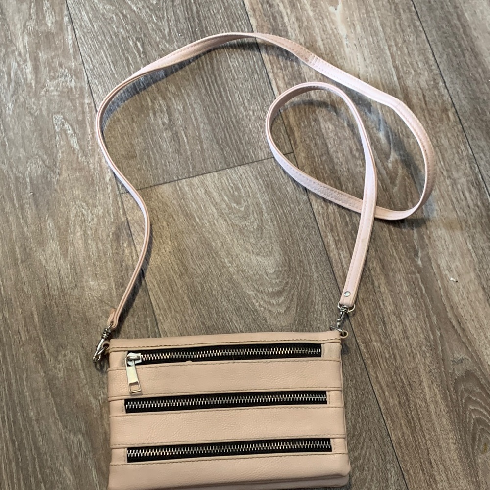 Chic Beige Crossbody Bag with Zipper Accents